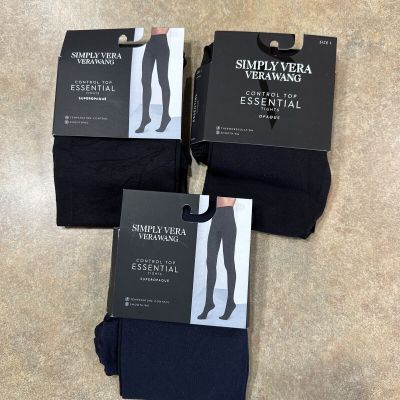 Simply Vera Wang Control Top Tights Lot  Size 1 ~ 2 Black 1 Navy New